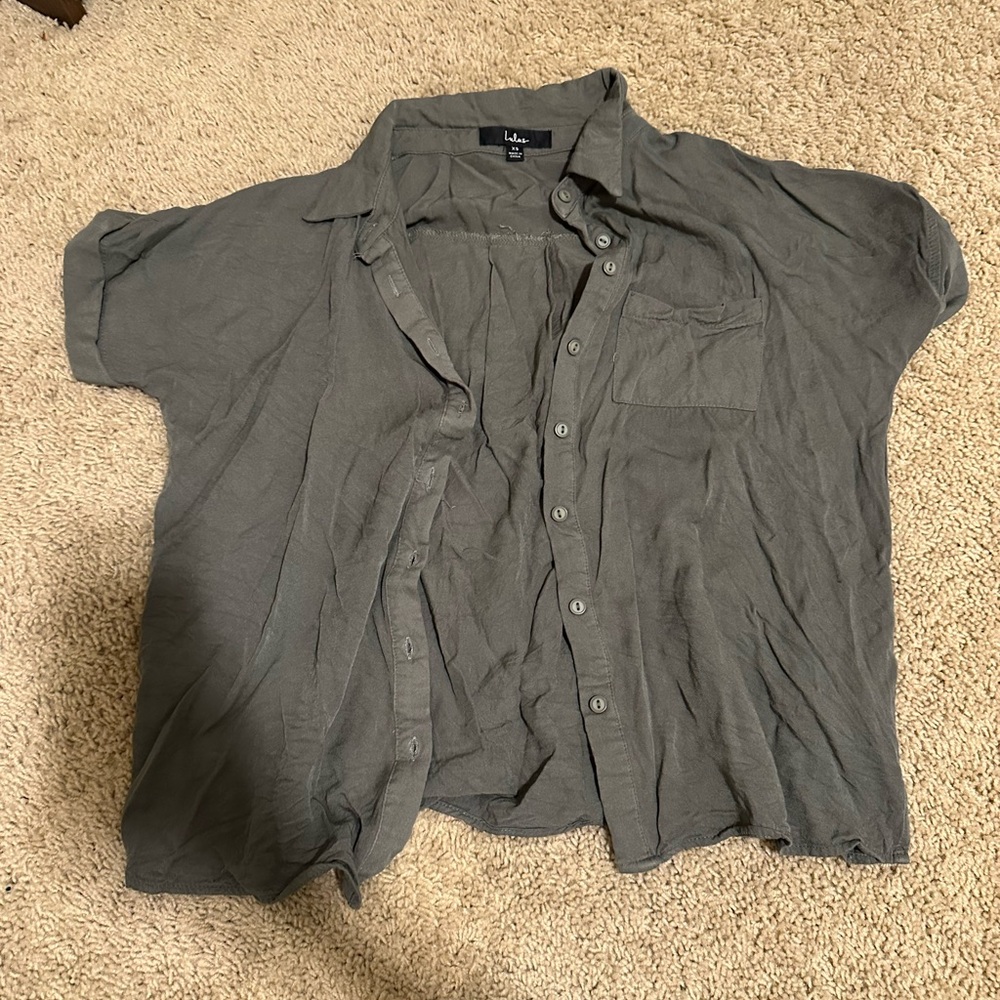 Lulus Blythe Olive Green Short Sleeve Button-Up Top